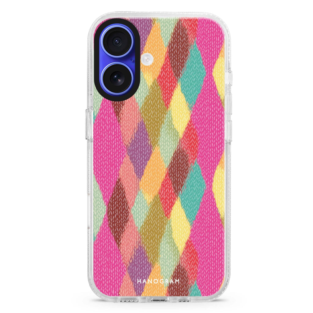 Breeze Diamonds iPhone 16 and 16 Plus ultra clear case, transparent graphic artwork, front product view
