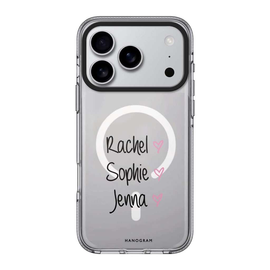 Three Of Us personalized name graphic iPhone 17 Pro Max ultra clear case