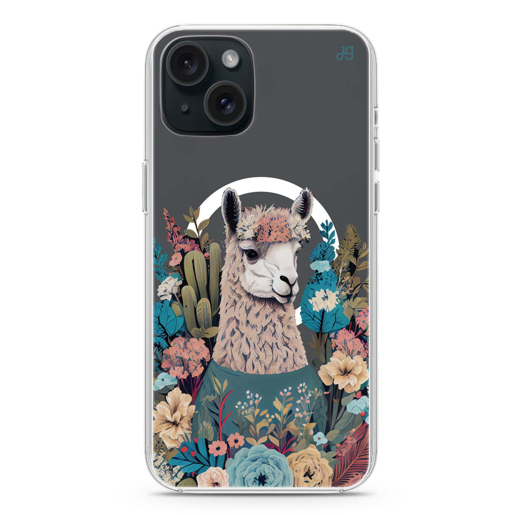 Lama in the garden iPhone 15 Plus MagSafe Compatible Ultra Clear Case