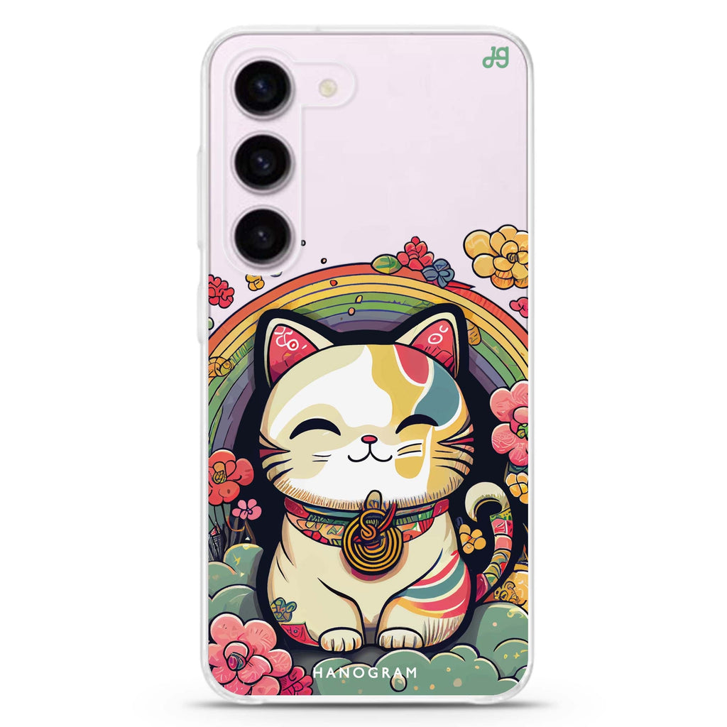Japanese Lucky Cat ultra-clear case for Samsung Galaxy S23/S22, front view
