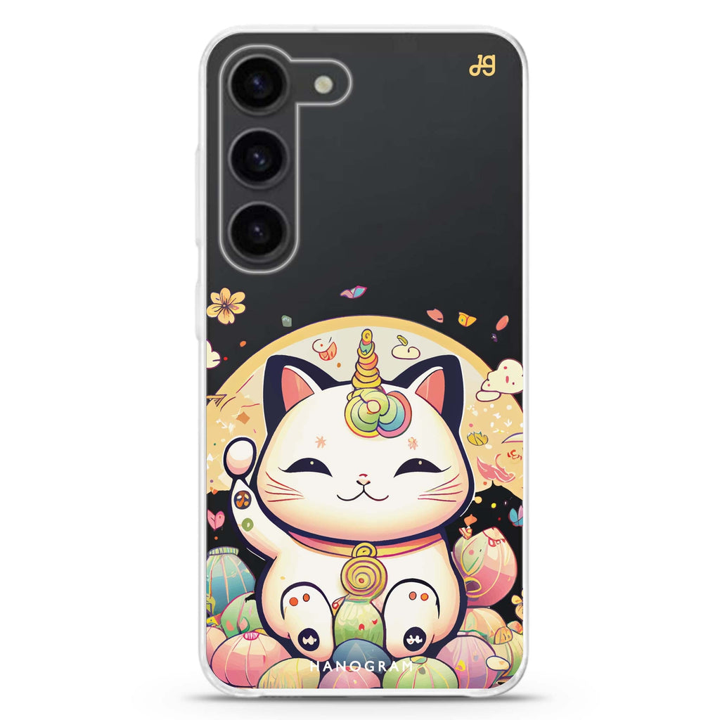 Cute Lucky Cat ultra-clear case for Samsung Galaxy S23/S22, front view