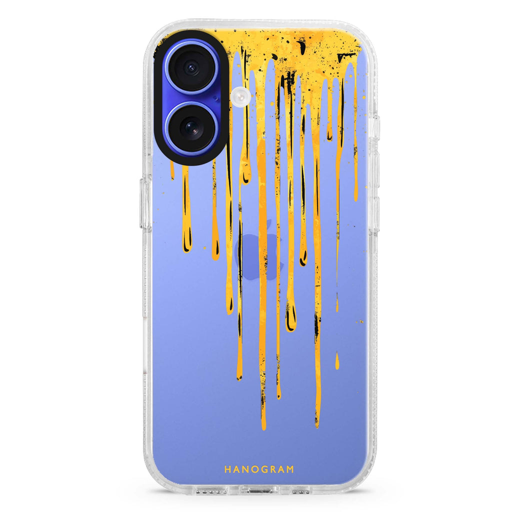 Opulent Flow iPhone 16 and 16 Plus ultra clear case, transparent graphic artwork, front product view