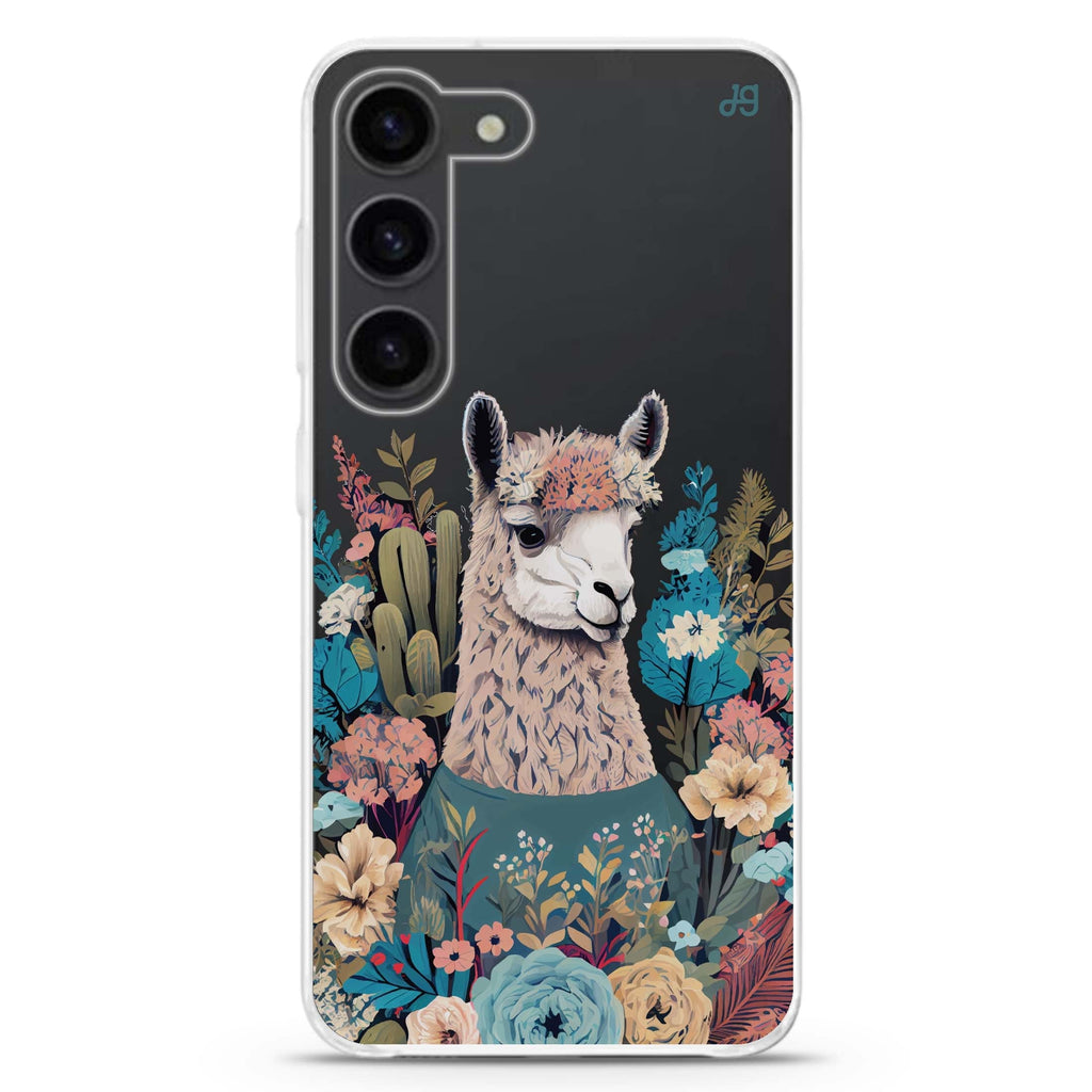 Lama in the garden ultra-clear case for Samsung Galaxy S23/S22, front view