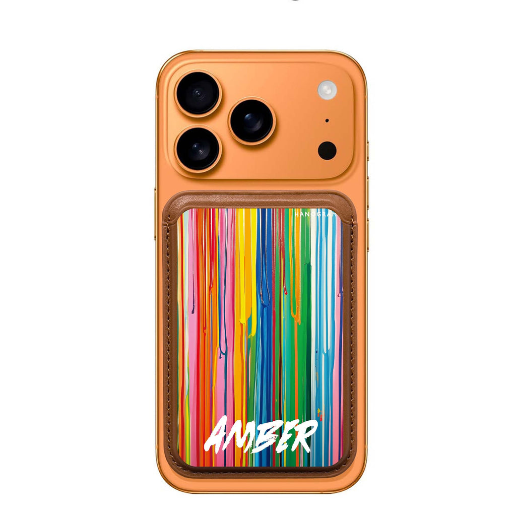 Vivid Stripes custom name MagSafe wallet for iPhone, personalized magnetic card holder, main view