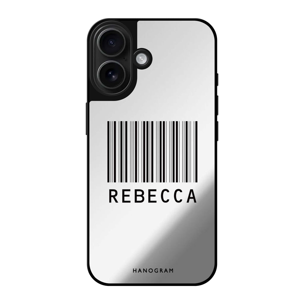 Reflective iPhone 16 Mirror Case –Barcode Design