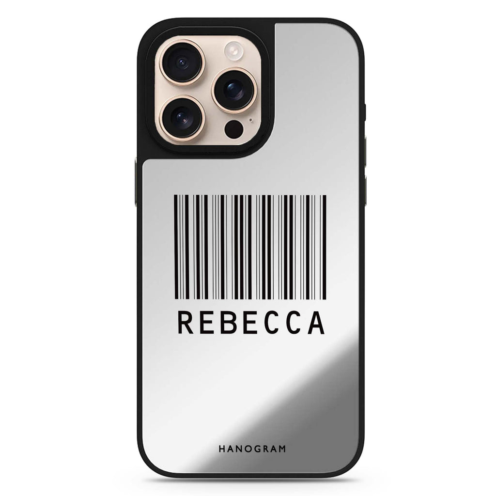 Barcode personalized name sleek reflective design iPhone 16/15/14 Pro Max & Pro mirror case