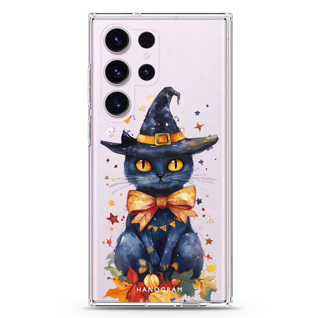 Midnight Kitty Charms Samsung Galaxy S26/S25/S24/S23/S22 Ultra ultra clear case, transparent design, main view