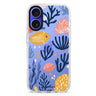 Coral Cutouts iPhone 16 and 16 Plus ultra clear case, transparent graphic artwork, front product view