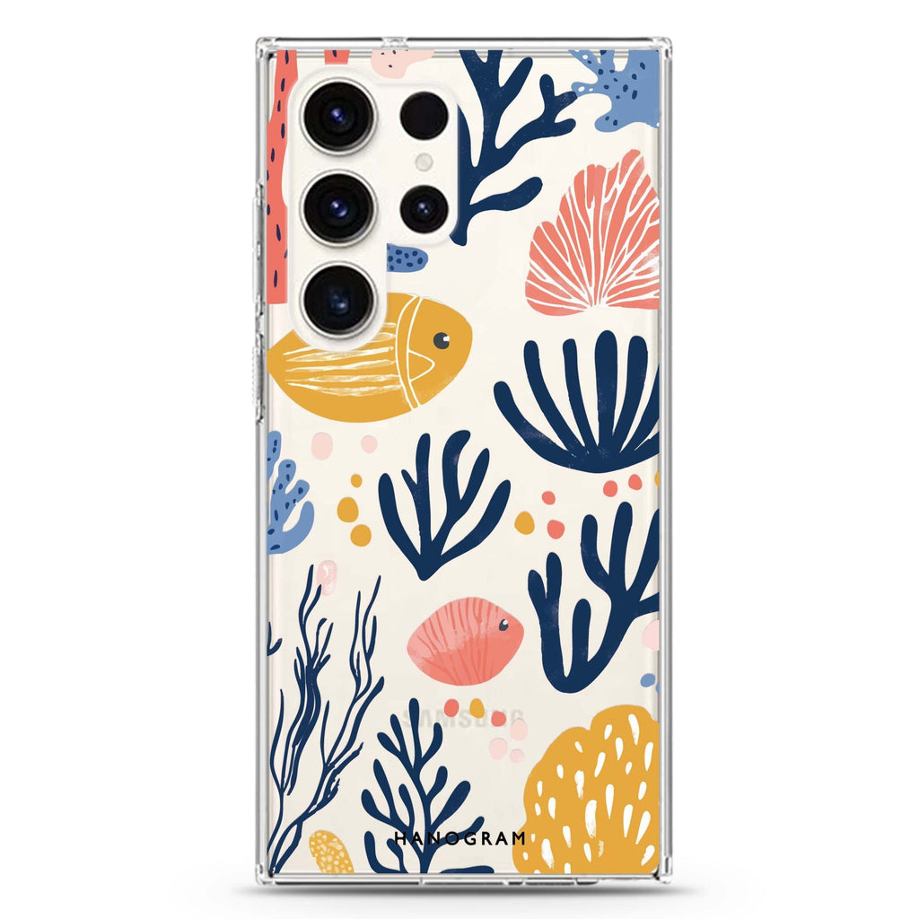 Coral Cutouts Samsung Galaxy S26/S25/S24/S23/S22 Ultra ultra clear case, transparent design, main view