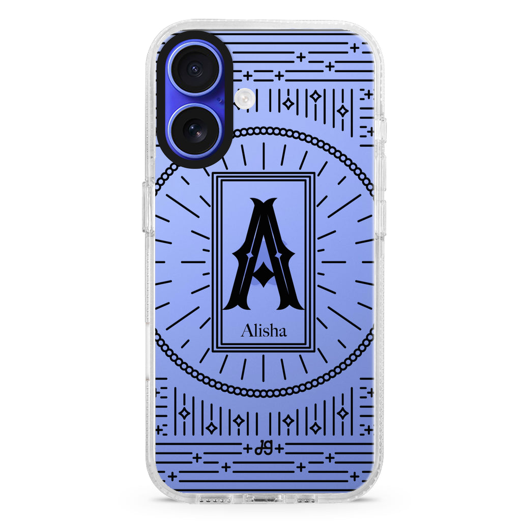 Artistic Letter II iPhone 16 and 16 Plus ultra clear case, transparent artistic artwork, front product view