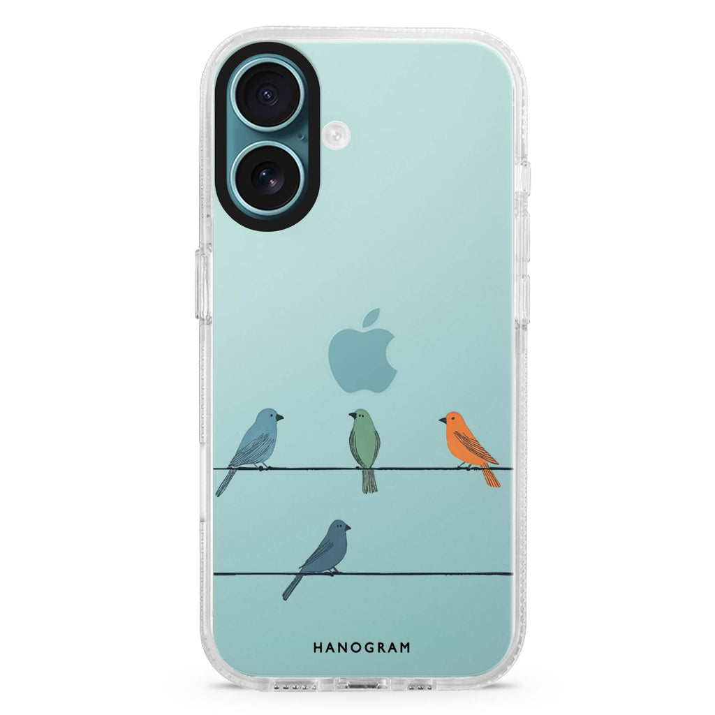 Three Little Hues iPhone 16 and 16 Plus ultra clear case, transparent graphic artwork, front product view