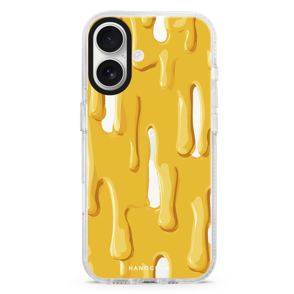 Peanut Butter Drizzle iPhone 16 and 16 Plus ultra clear case, transparent graphic artwork, front product view