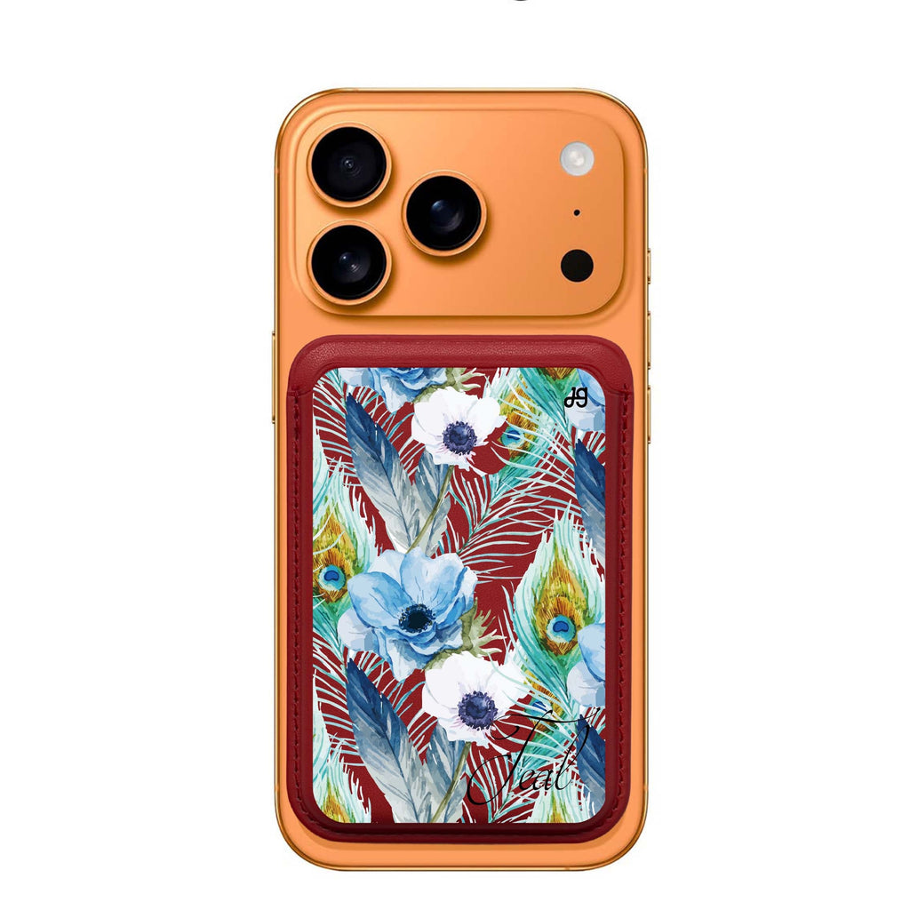 Pretty Watercolor Flowers custom name MagSafe wallet for iPhone, personalized magnetic card holder, main view