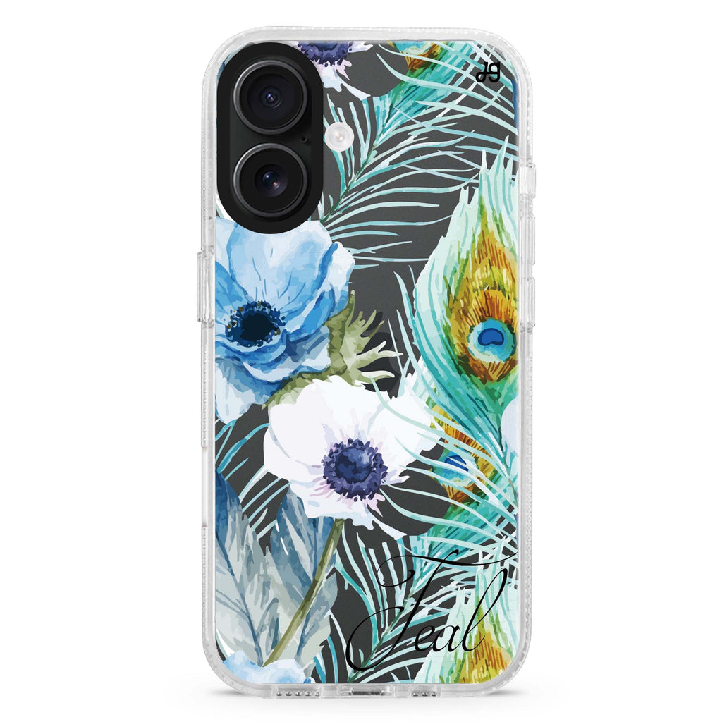 Pretty Watercolor Flowers custom name iPhone 16 and 16 Plus ultra clear case, transparent floral artwork, front product view