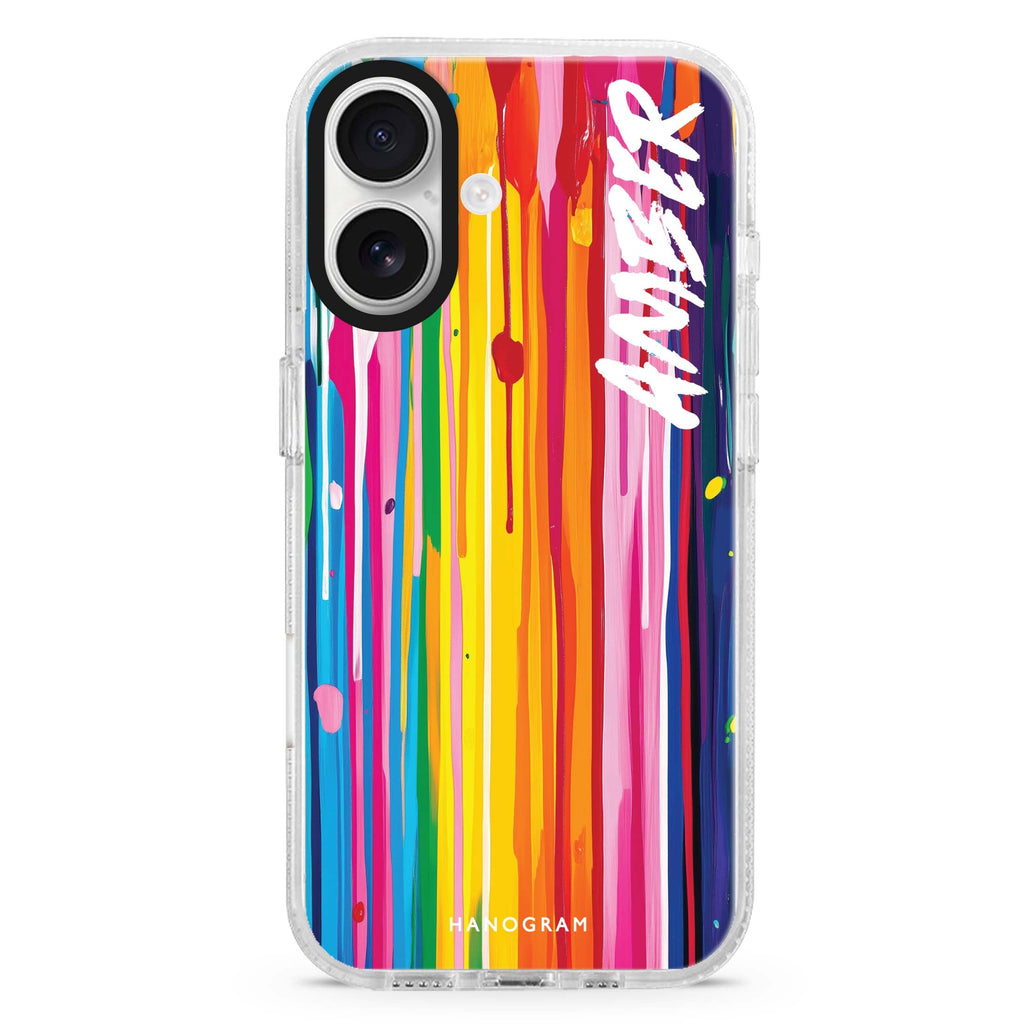 Colorwave custom name iPhone 16 and 16 Plus ultra clear case, transparent abstract pattern, front product view