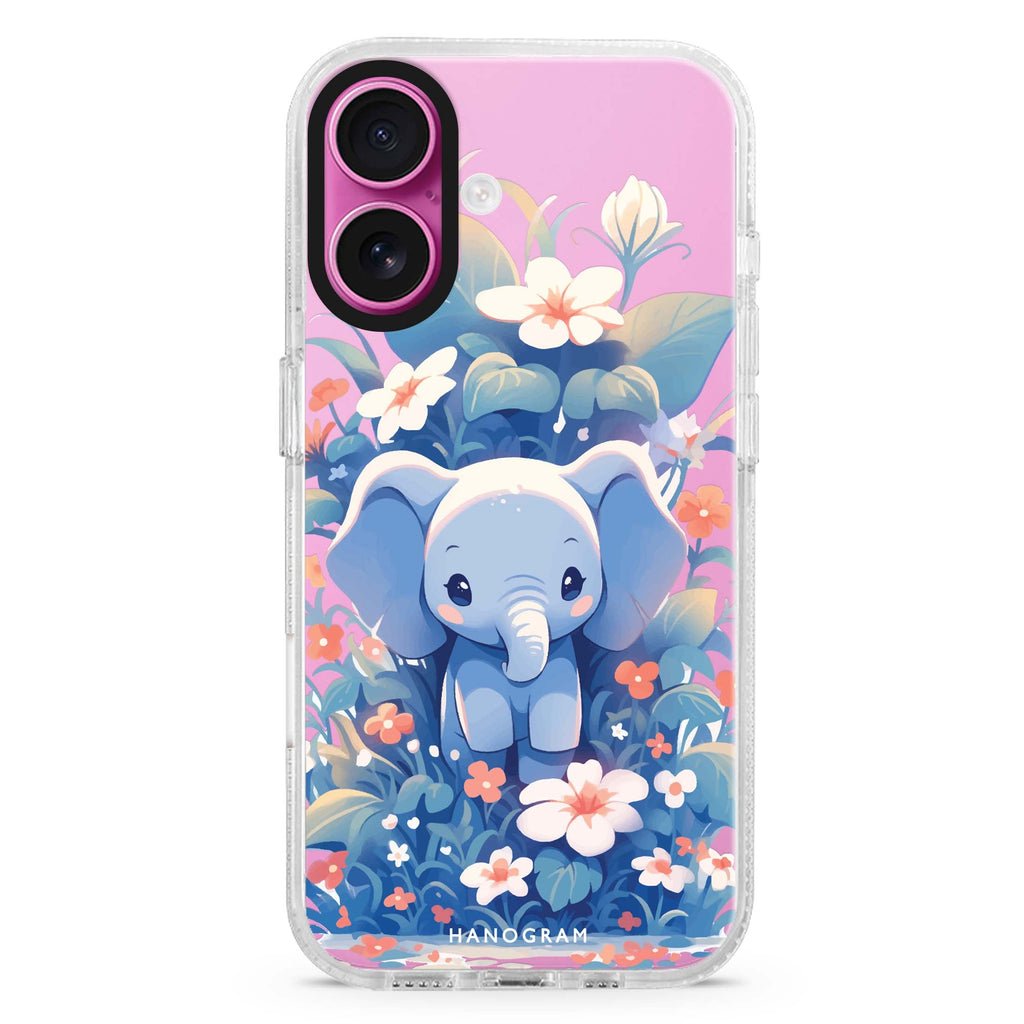 Elephant’s Oasis iPhone 16 and 16 Plus ultra clear case, transparent animal artwork, front product view