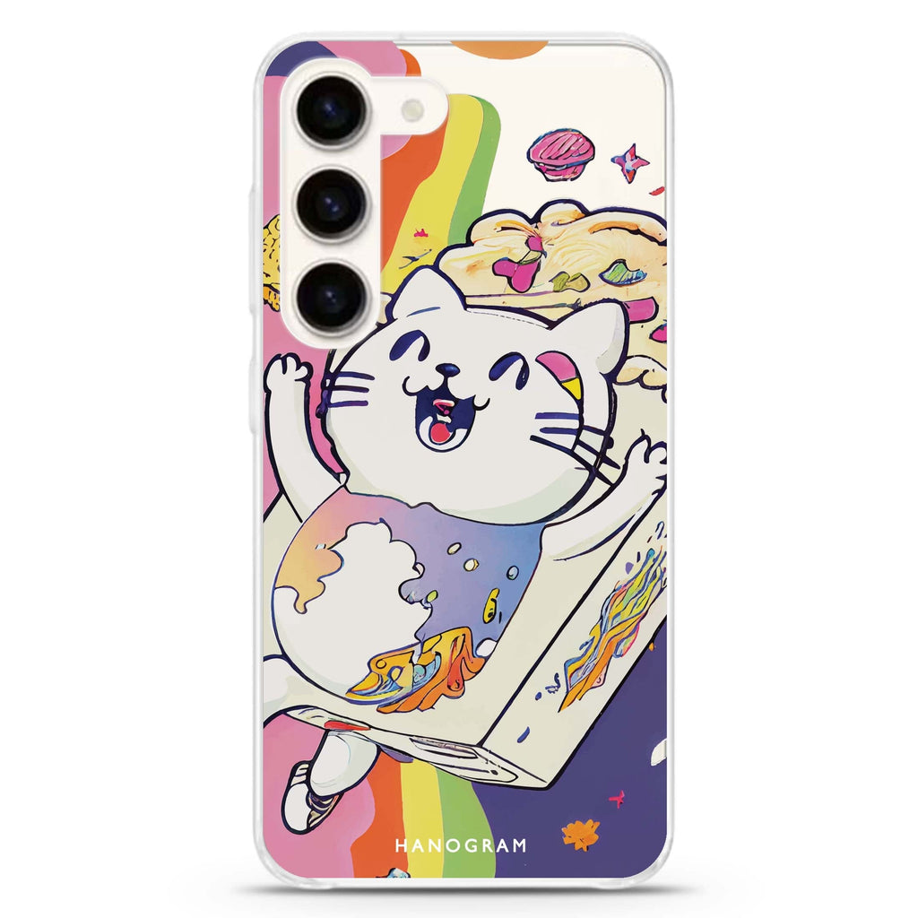 Rainbow Cat ultra-clear case for Samsung Galaxy S23/S22, front view