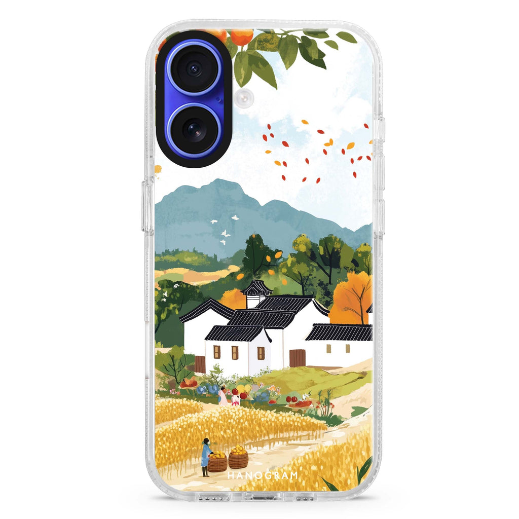 Autumn Balance iPhone 16 and 16 Plus ultra clear case, transparent graphic artwork, front product view