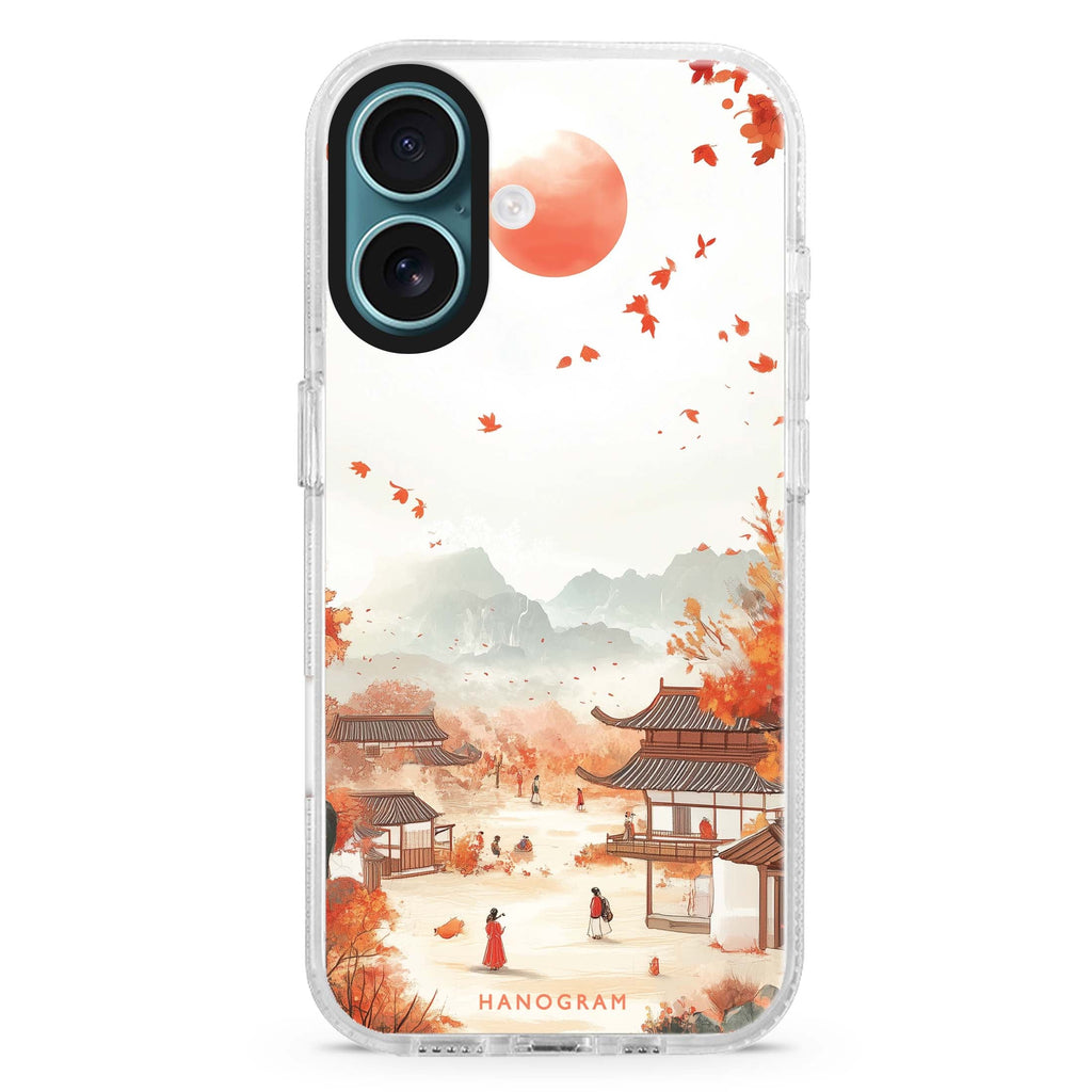 Equinox Harmony iPhone 16 and 16 Plus ultra clear case, transparent graphic artwork, front product view