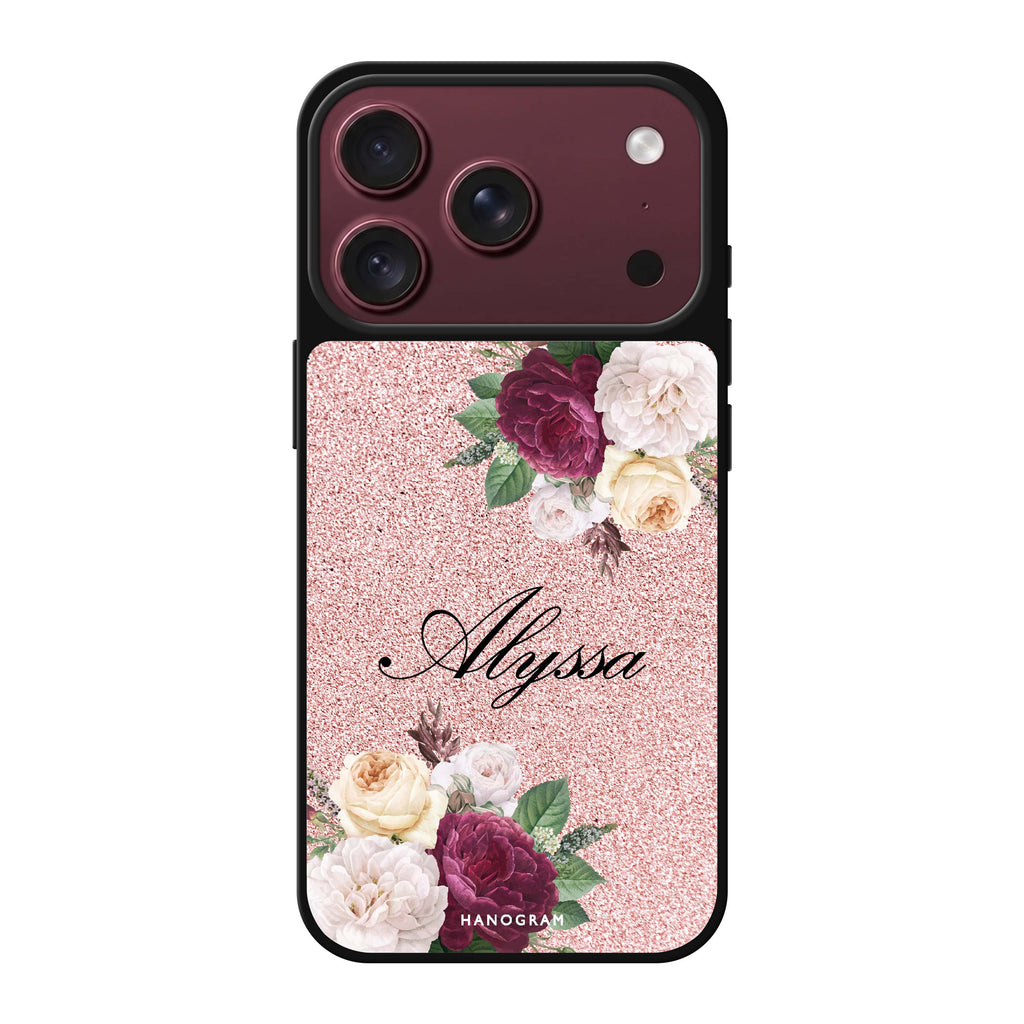 Glittering Floral personalized name spring flower floral sparkle iPhone 18 Pro Max mirror case