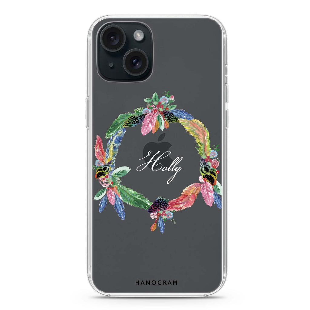 Watercolour Feather iPhone 15 plus Ultra Clear Case