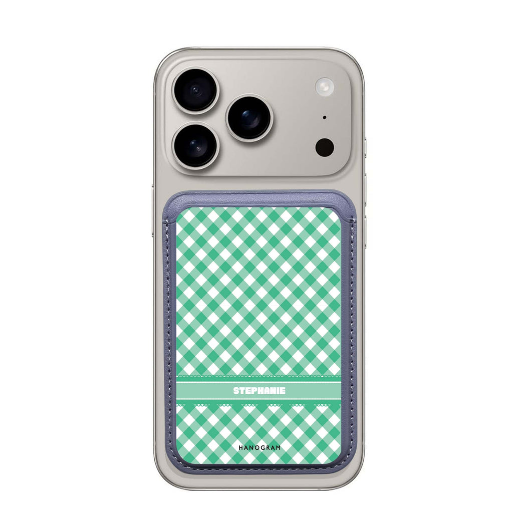 Lovely Green custom name MagSafe wallet for iPhone, personalized magnetic card holder, main view