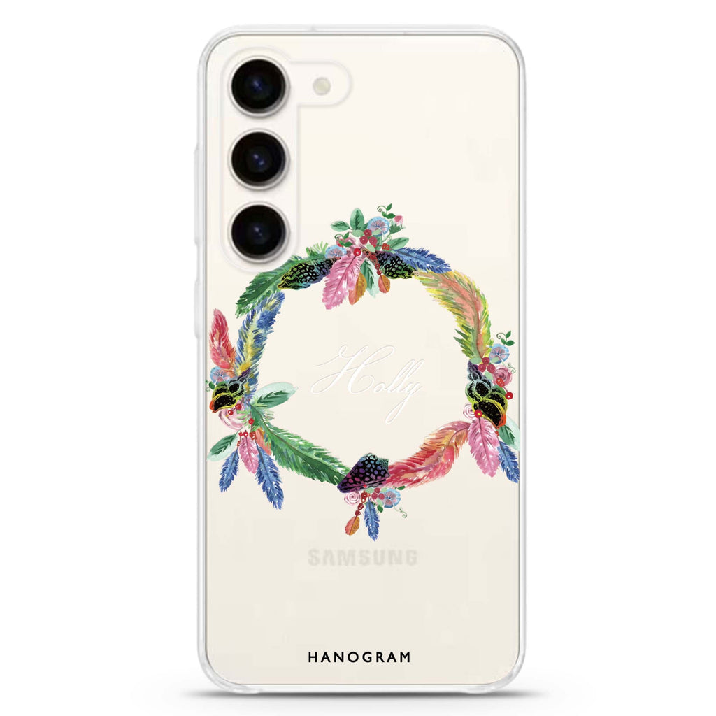 Watercolour Feather personalized ultra-clear case for Samsung Galaxy S23/S22, front view