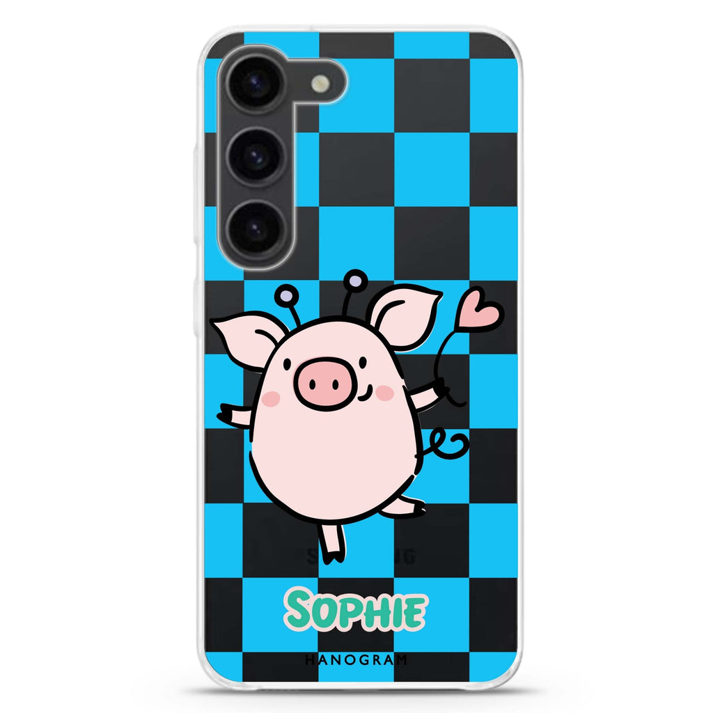 Happy Pig personalized ultra-clear case for Samsung Galaxy S23/S22, front view