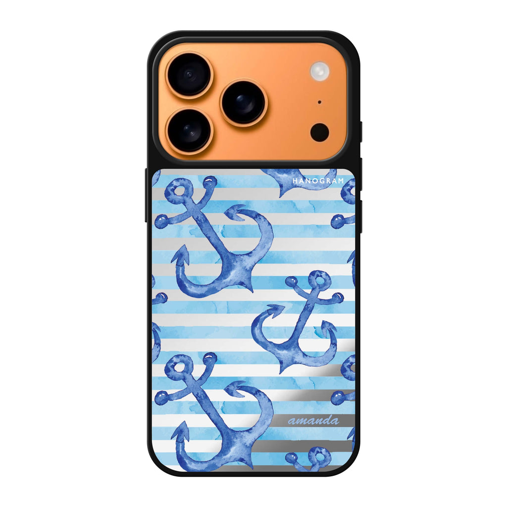 Blue Anchor personalized name blue iPhone 17 Pro Max mirror case