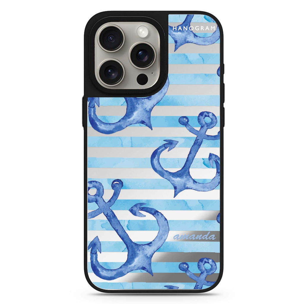 Blue Anchor personalized name MagSafe mirror case for iPhone 16/15/14 Pro Max and Pro, main view
