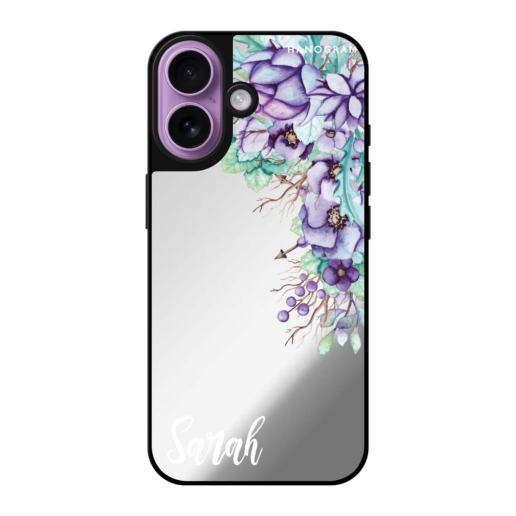 Reflective iPhone 16 Mirror Case –Purple Floral Design