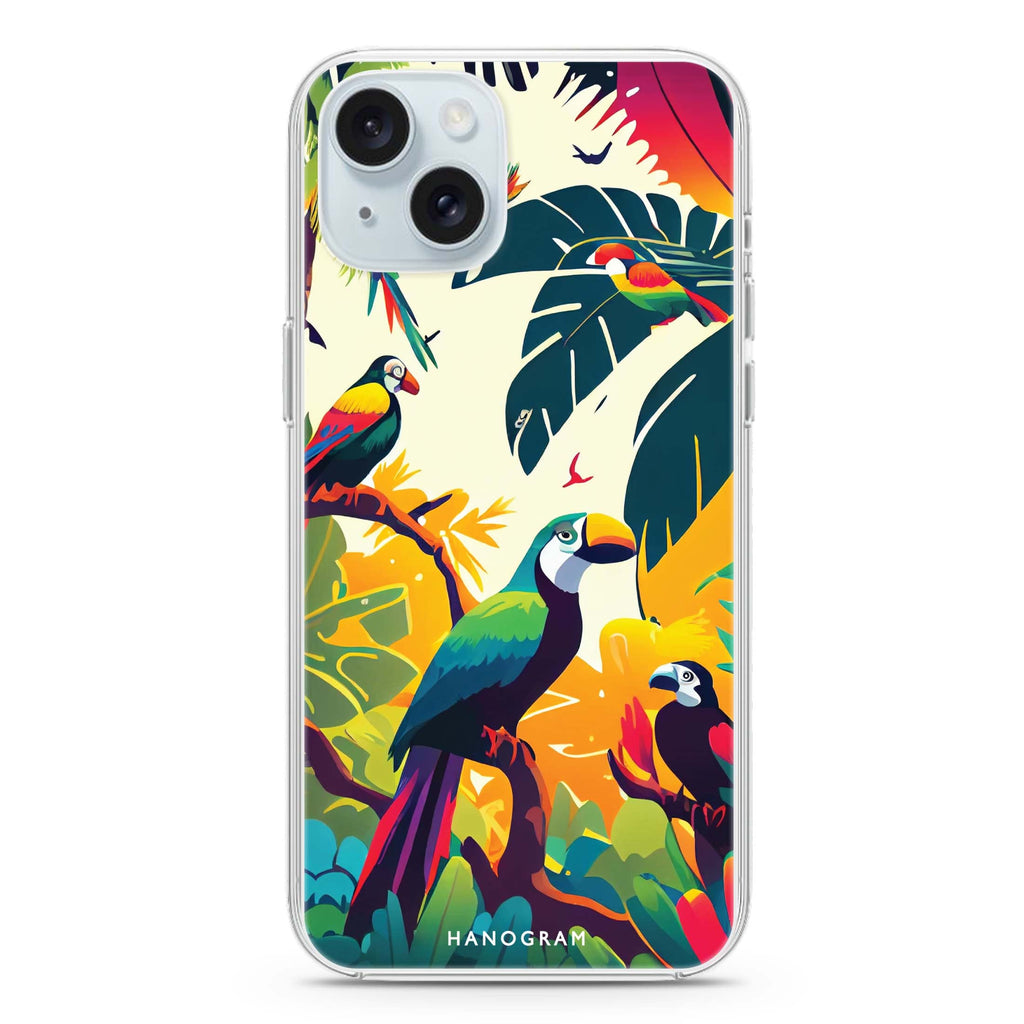 Tropical birds iPhone 15 Plus MagSafe Compatible Ultra Clear Case