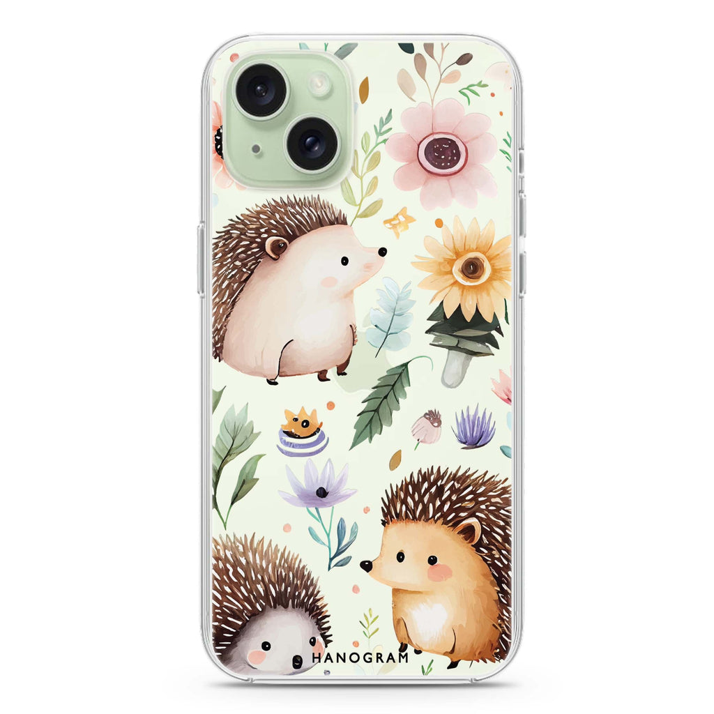Hedgehog & Floral iPhone 15 plus Ultra Clear Case
