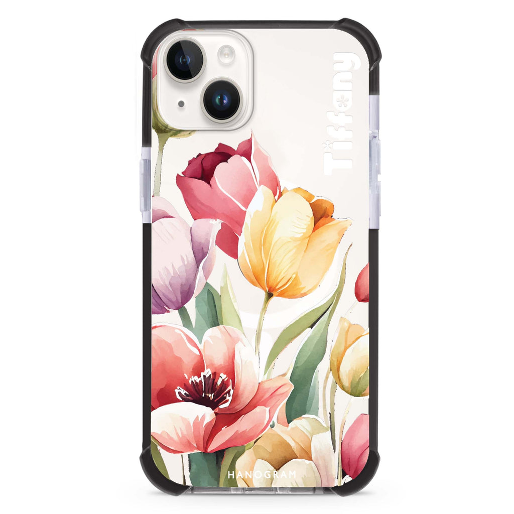 Watercolor tulip iPhone 15 Plus MagSafe Compatible Ultra Shockproof Case