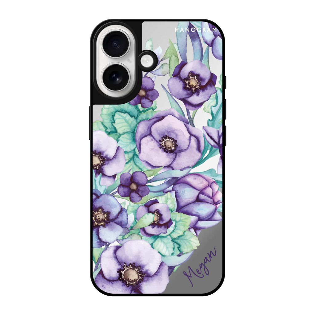 Reflective iPhone 16 Mirror Case –Purple Floral II Design