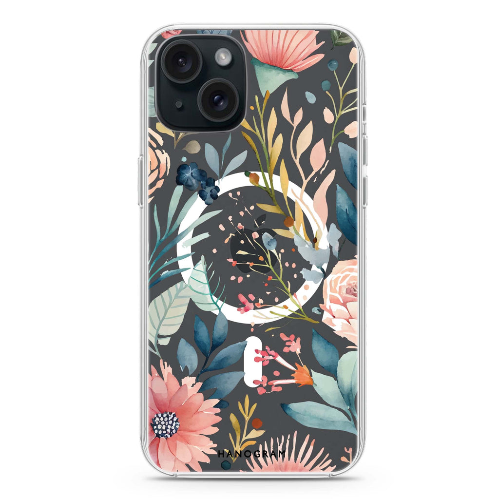 Floral Pattern iPhone 15 Plus MagSafe Compatible Ultra Clear Case