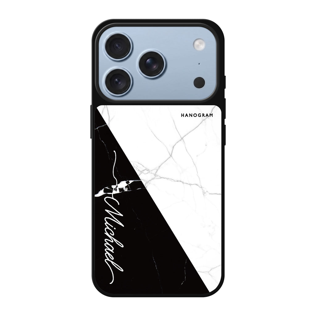 White And Black Marble personalized name black marble iPhone 18 Pro Max mirror case