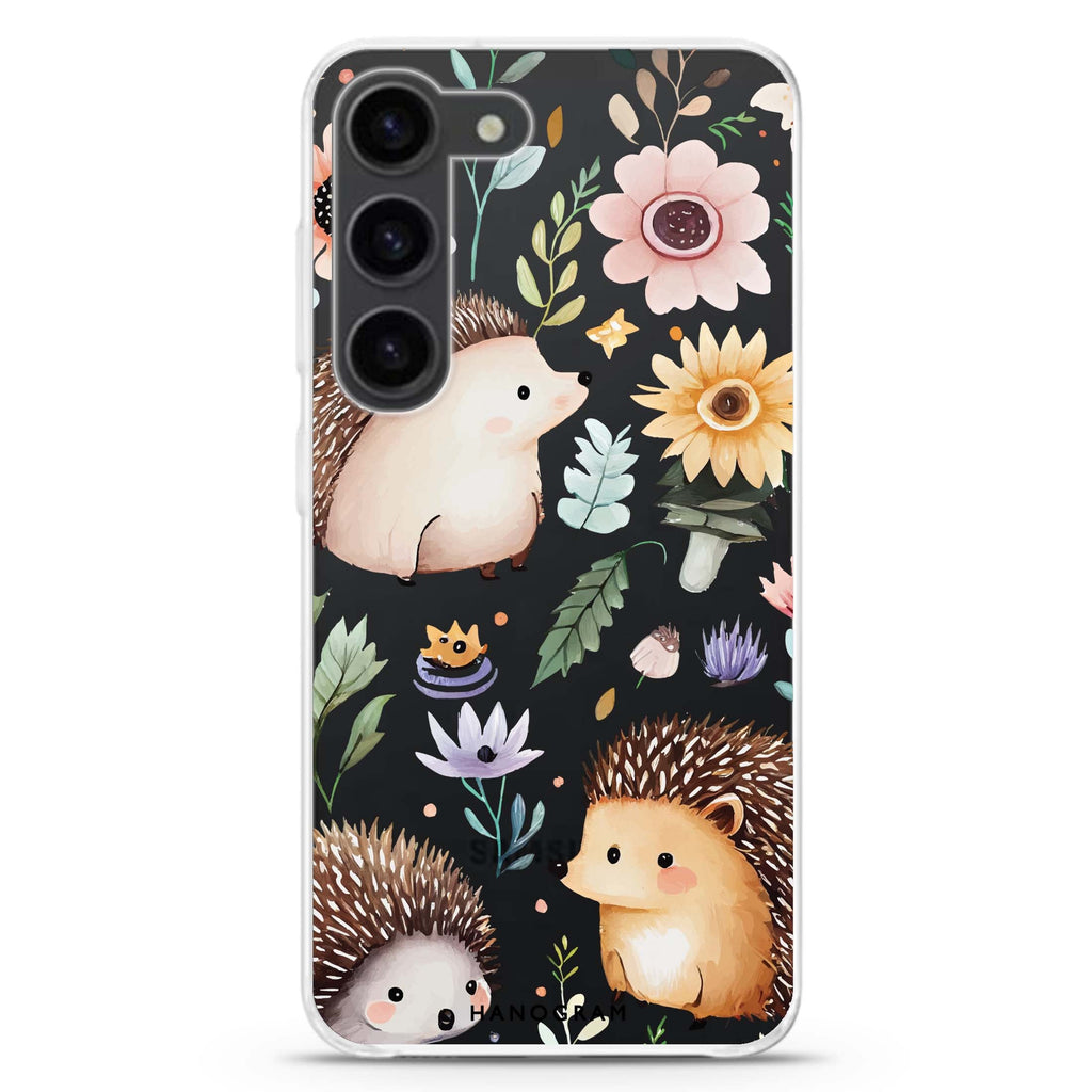 Hedgehog & Floral ultra-clear case for Samsung Galaxy S23/S22, front view