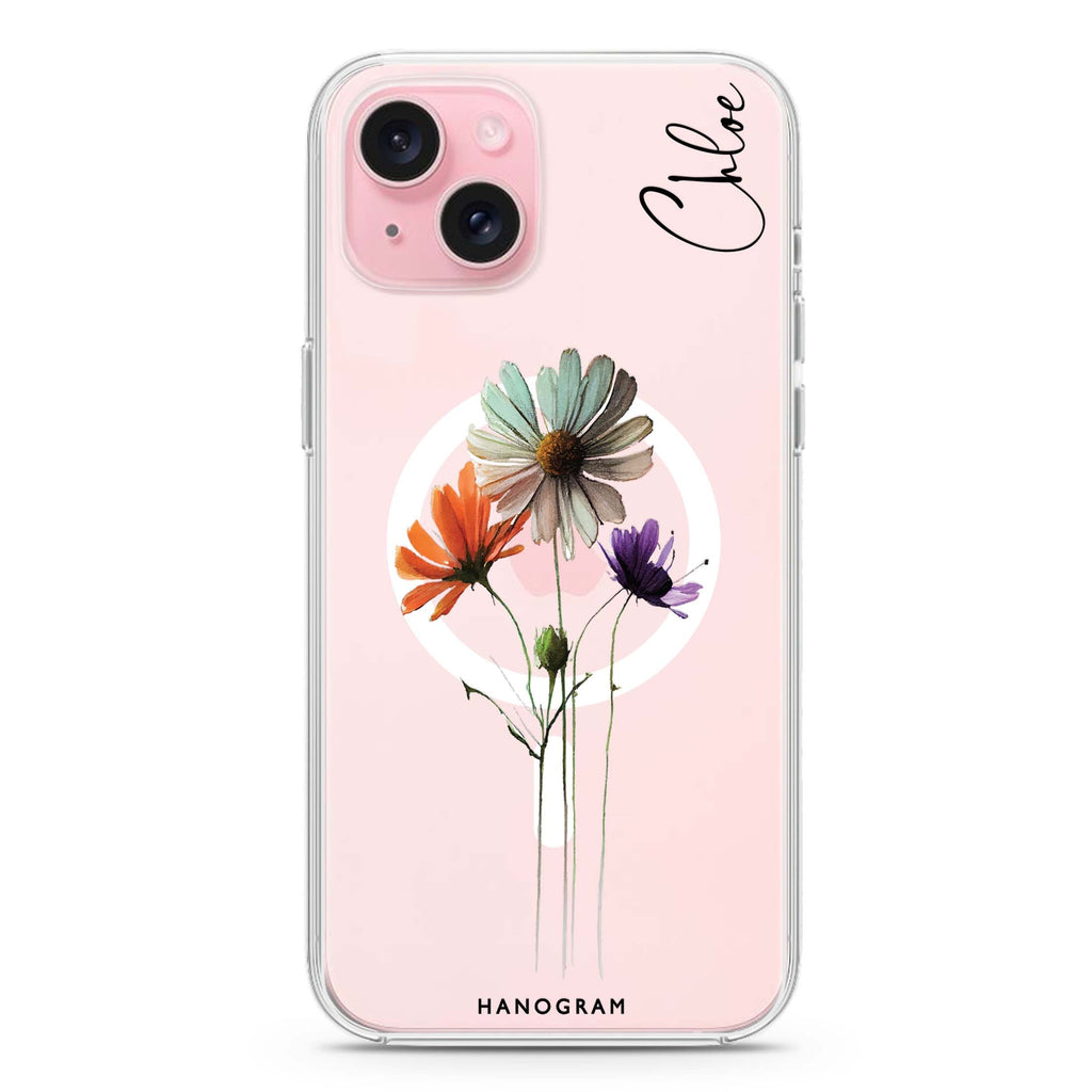 A watercolour floral iPhone 15 Plus MagSafe Compatible Ultra Clear Case