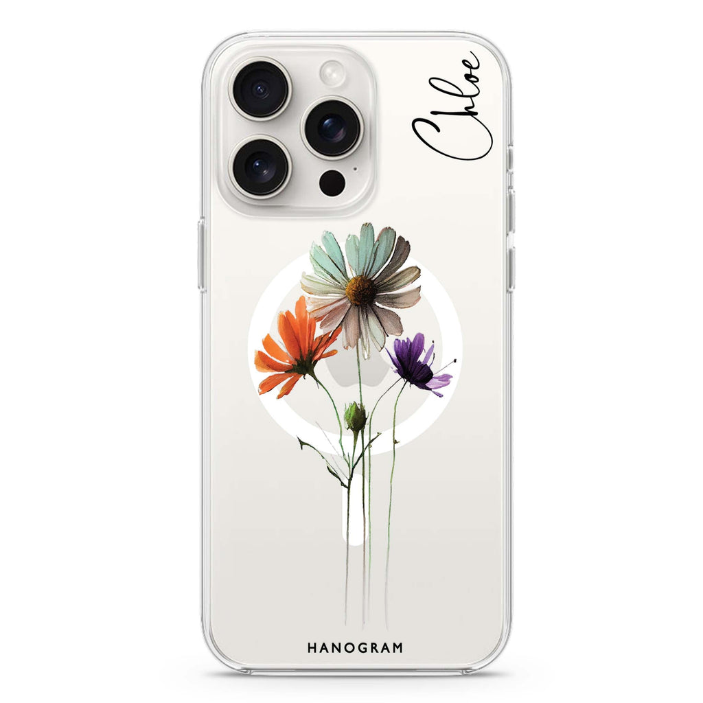 A watercolour floral iPhone 15 Pro MagSafe Compatible Ultra Clear Case