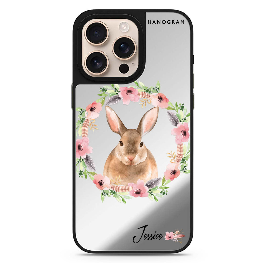 Floral Rabbit personalized name animal design iPhone 16/15/14 Pro Max & Pro mirror case