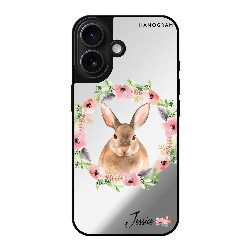 Reflective iPhone 16 Mirror Case –Floral Rabbit Design