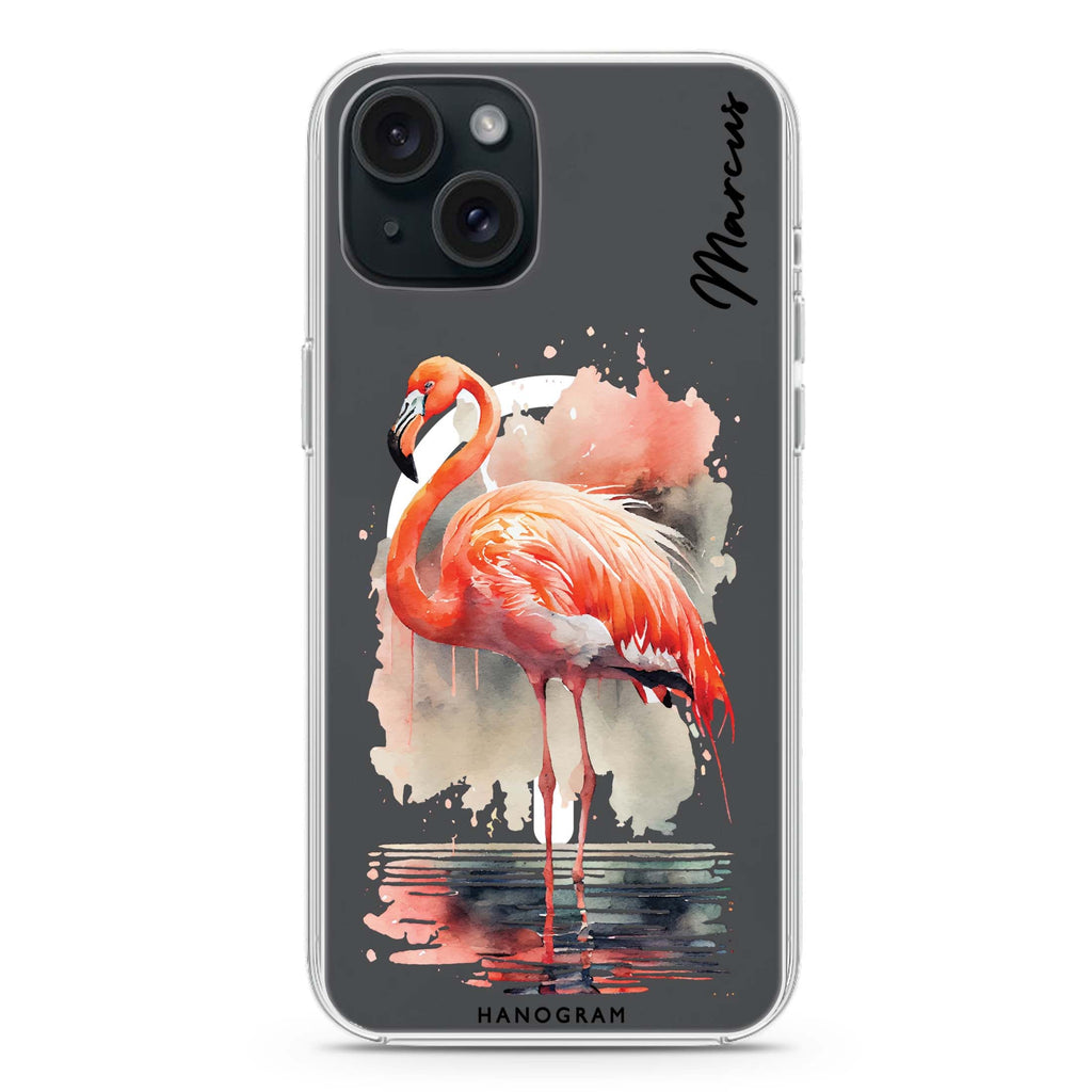 Flamingo in water iPhone 15 Plus MagSafe Compatible Ultra Clear Case