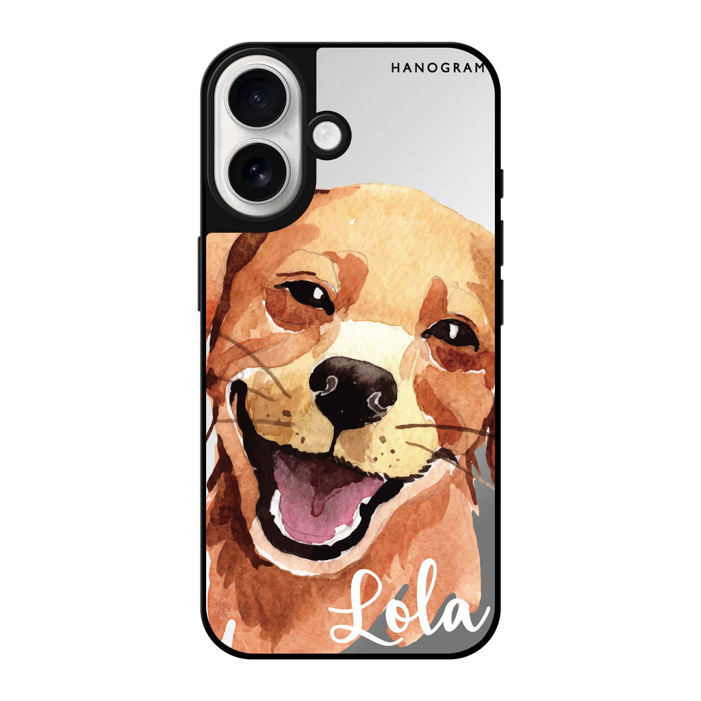 Reflective iPhone 16 Mirror Case –Golden Retriever Design