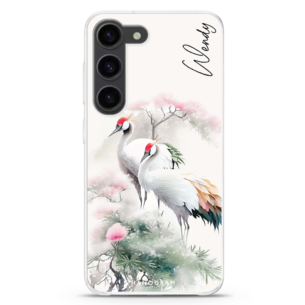Pines & cranes personalized ultra-clear case for Samsung Galaxy S23/S22, front view