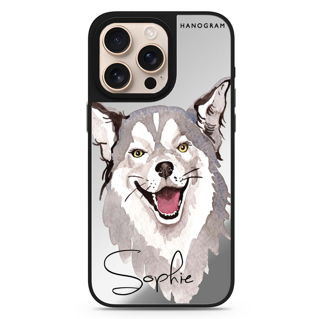 Border Collie personalized name sleek reflective design iPhone 16/15/14 Pro Max & Pro mirror case