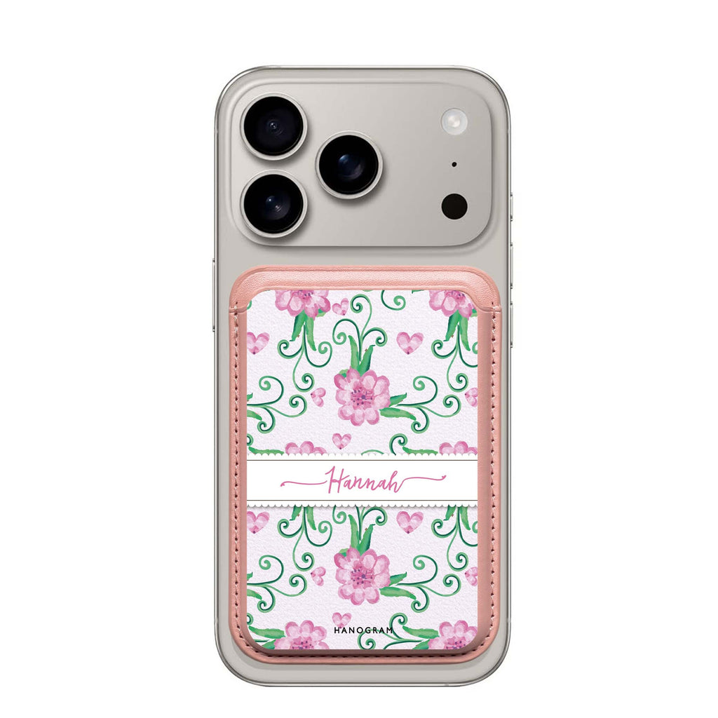 The Dancing Flower custom name MagSafe wallet for iPhone, personalized magnetic card holder, main view