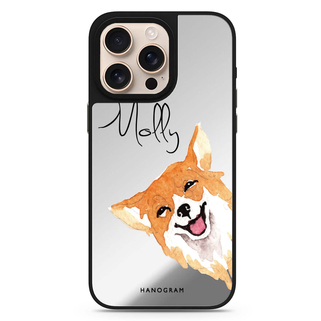 Welsh Corgi personalized name dog design iPhone 16/15/14 Pro Max & Pro mirror case