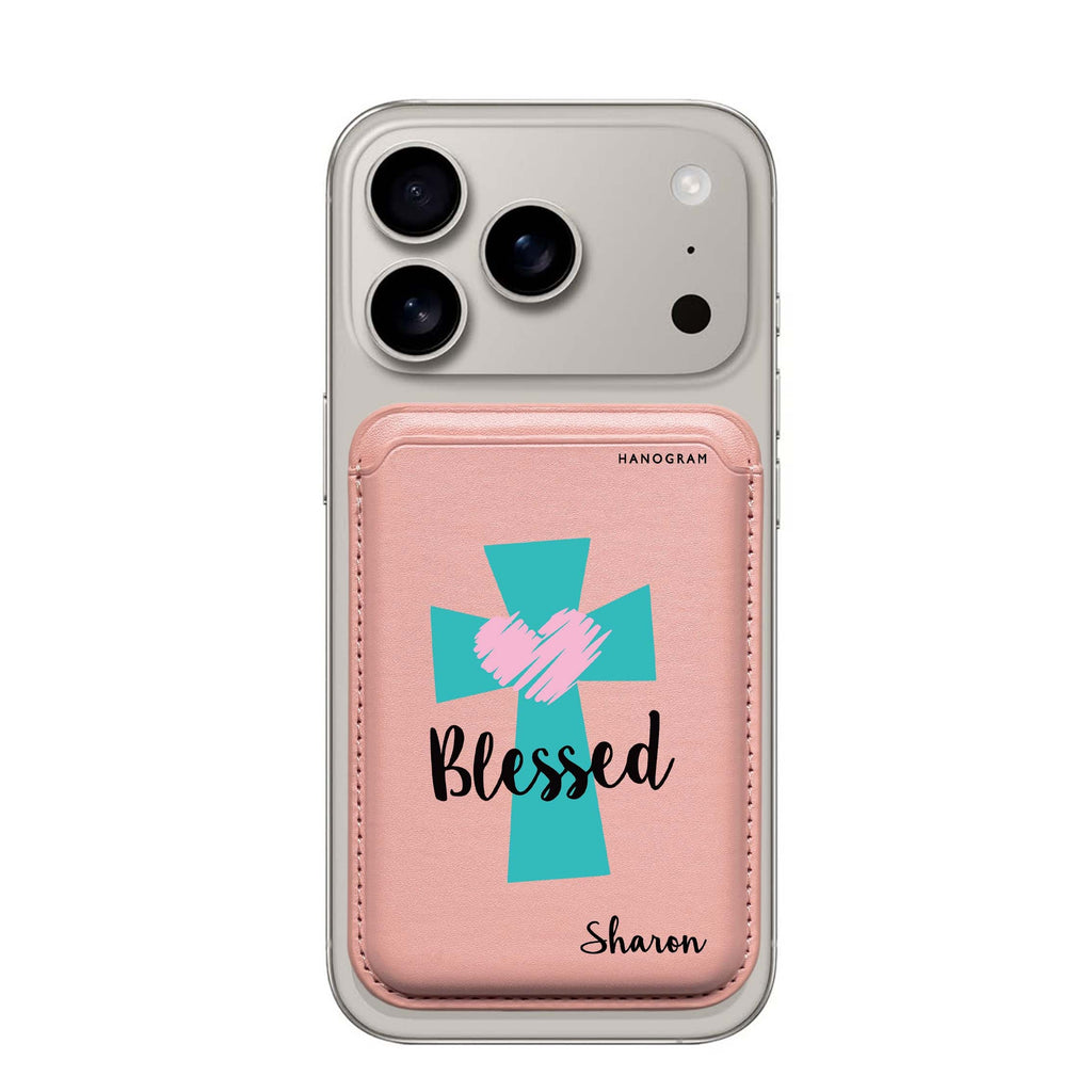 Blessed custom name MagSafe wallet for iPhone, personalized magnetic card holder, main view