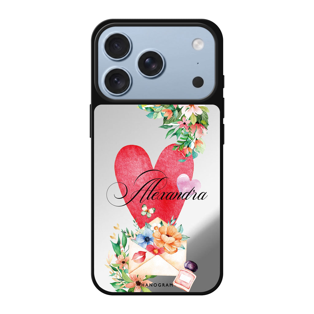 Floral Love Letter personalized name valentines flower heart floral iPhone 18 Pro Max mirror case